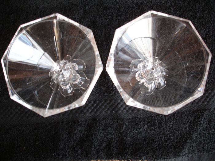 Pair of Tent Footed  Clear Crystal Candlestick Holders
