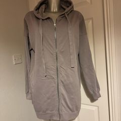 Missguided long line grey zipped cotton hoodie jumper size M UK14 EU42 Postage included