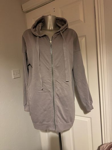 Missguided long line grey zipped cotton hoodie jumper size M UK14 EU42 Postage included
