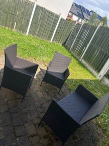 4 Black Rattan Garden Dining Chairs Good Condition