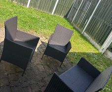 4 Black Rattan Garden Dining Chairs Good Condition