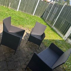4 Black Rattan Garden Dining Chairs Good Condition