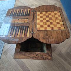 Antique Victorian Burr Walnut Games & Work Table