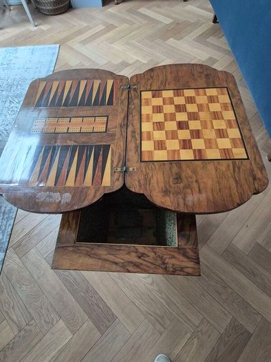 Antique Victorian Burr Walnut Games & Work Table