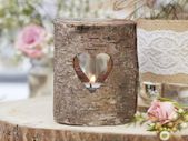 Natural Wood & Glass with Heart Wedding Tea Light Holders Rustic Country