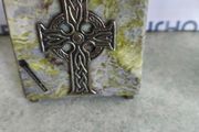 VTG Shannon Giftware Handmade Celtic Metal Cross Ireland Real Connemara Marble on attashed to standing  Base