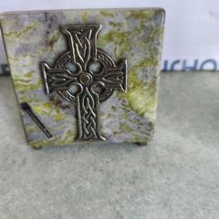 VTG Shannon Giftware Handmade Celtic Metal Cross Ireland Real Connemara Marble on attashed to standing  Base