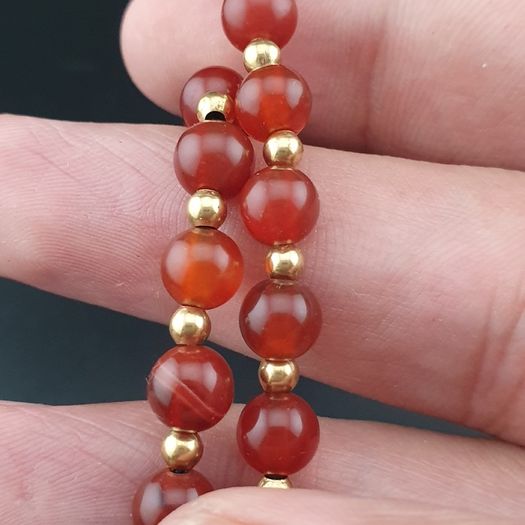Antique 4 Eyes Himalayan Tibetan Agate With African Carnelian & Lapis Necklace