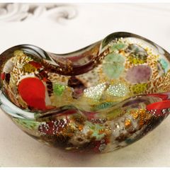 Murano Art Glass Ashtray: Tutti Frutti Aventurine Silver Gold Fleck