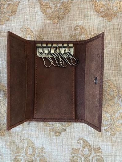 Brown leather key ring holder case - brand new