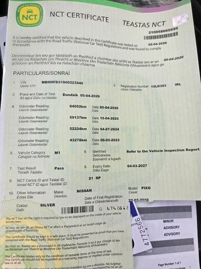 Nissan Pixo Nct & Tax 2027