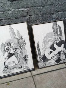 2 x Framed Black & White Drawings