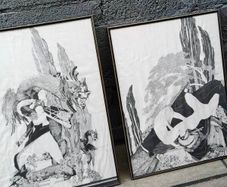 2 x Framed Black & White Drawings