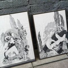 2 x Framed Black & White Drawings