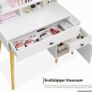 Dressing Table with Hollywood LED Mirror, Light Adjustable Brightness, Dressing Table, Padded Stool Set, White, Wooden Cosmetic Table with Drawer and Storage Cabinet Image 5