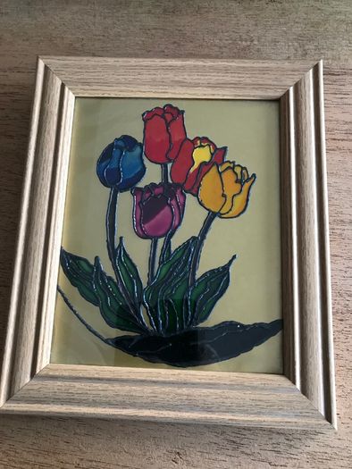 Framed Glass Painting of Tulips
