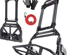 Folding Hand Truck Aluminium, Heavy Duty Hand Truck Foldable Trolley on Wheels, Multi Purpose Sack Truck Moving Trolley, 80kg