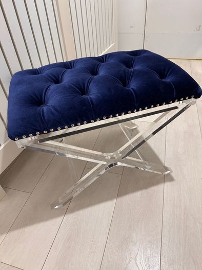 Blue velvet footstool