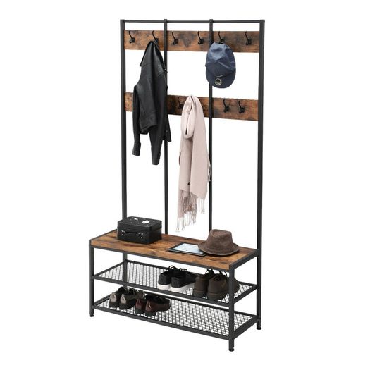 New XXL Metal Hall Tree Coat Rack with Shoe Bench - FREE P&P