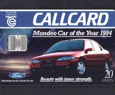 1994 Ireland 20 unit Ford Mondeo being voted "Car of the Year 1994" (Schlumberger SC7) Call Card Used. Telecom Eireann card number 1073