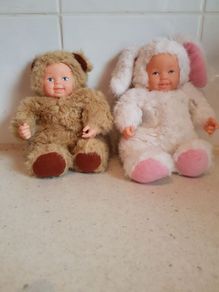 Anne Geddes Vintage Baby Bear and Rabbit Collecter Dolls 1998