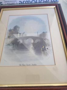 Framed Coloured 1840 The Four Courts, Dublin Original Antique Engraving - Ireland - Mounted and Matted .