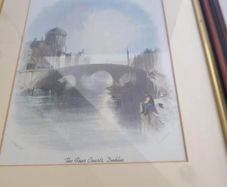 Framed Coloured 1840 The Four Courts, Dublin Original Antique Engraving - Ireland - Mounted and Matted .