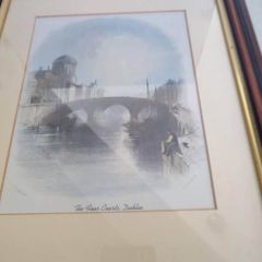 Framed Coloured 1840 The Four Courts, Dublin Original Antique Engraving - Ireland - Mounted and Matted .