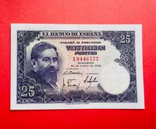 Spain  25 Pesetas  1954  Pick 147a  Scarce  Without Letter  ( Uncirculated )