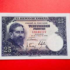 Spain  25 Pesetas  1954  Pick 147a  Scarce  Without Letter  ( Uncirculated )