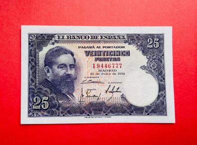 Spain  25 Pesetas  1954  Pick 147a  Scarce  Without Letter  ( Uncirculated )
