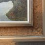 painting Vintage framed oil depicting a countryside landscape scene with a small house and river Image 3