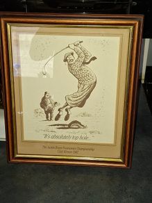Framed Golf-Themed Cartoon Humorous Caption and the Inscription The Austin Rover Foursomes Championship Club Winner 1987.