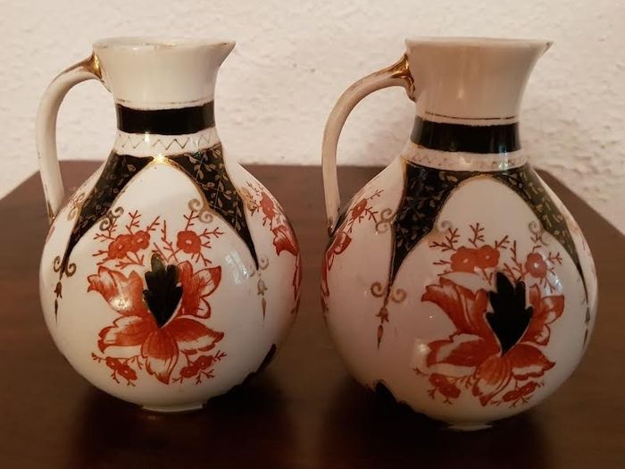 Beautiful Pair Antique English China Jugs Victorian