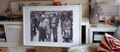 Large vintage  black and white photograph print of a street in Limerick 1970's.