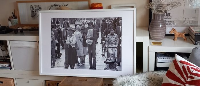 Large vintage  black and white photograph print of a street in Limerick 1970's.