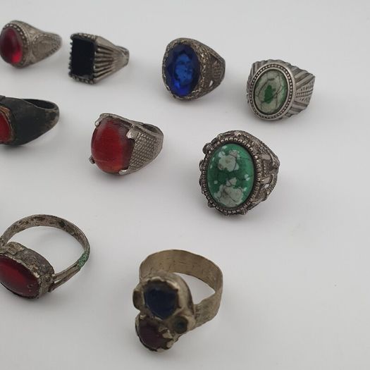 Antique Lot of 15 Bohemian Brass Rings  Assorted Ethnic & Tribal Designs