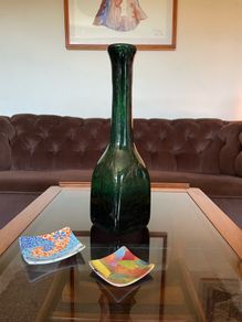 Tall Cobalt Green Studio Vase in the Shape of a Bottle 1960s