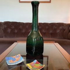 Tall Cobalt Green Studio Vase in the Shape of a Bottle 1960s