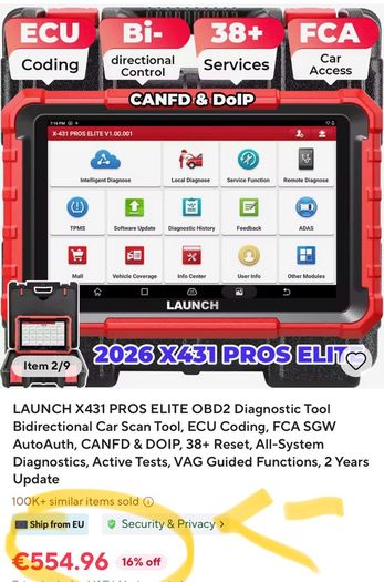New LAUNCH X431 PROS ELITE OBD2 Diagnostic Tool Bidirectional Car Scan Tool, ECU Coding, FCA SGW AutoAuth, CANFD & DOIP, 38+ Reset, All-System Diagnostics, Active Tests, VAG Guided Functions, 2 Years Update No bluethoot cable type diagnosis OBD