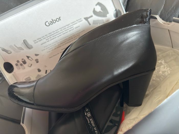 Gabor Enfield Black Patent Womens Ankle Boots in box.
