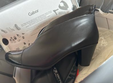 Gabor Enfield Black Patent Womens Ankle Boots in box.
