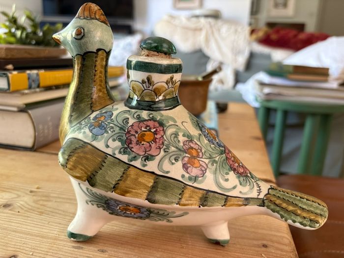 Vintage Greek Skyros hand painted ceramic bottle