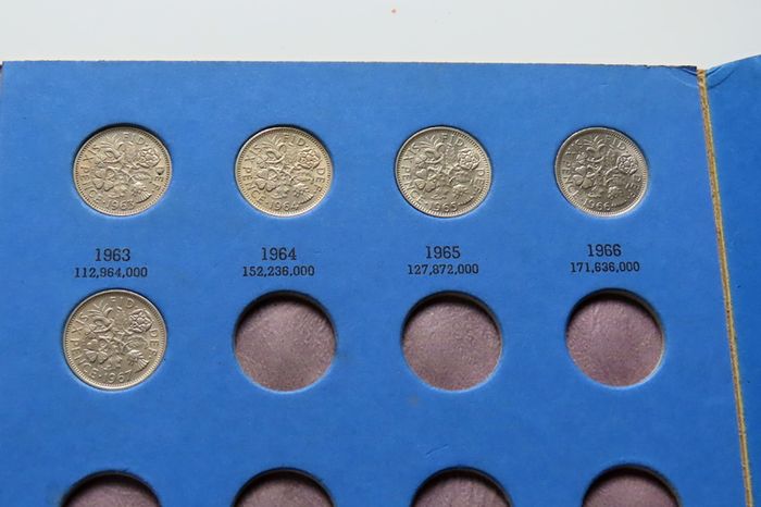 Great Britain Sixpence 1937 To 1967 [34 Coins Inc 10 x Silver Pre 47] Whitman Folder