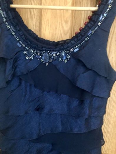 S L fashions navy ruffled designer dress