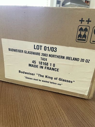 24 Vintage Budweiser 'King of Beers' 2003 Pint Glasses - New Old Stock