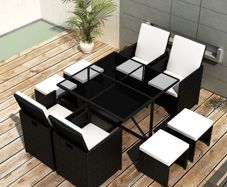 9 Piece Outdoor Dining Set with Cushions Poly Rattan Black