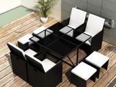 9 Piece Outdoor Dining Set with Cushions Poly Rattan Black