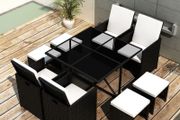 9 Piece Outdoor Dining Set with Cushions Poly Rattan Black