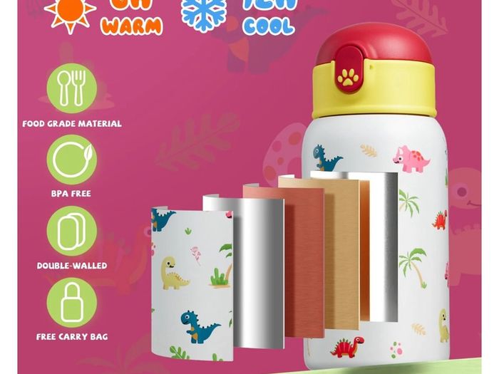 Brand New Autsel Children s Drinking Bottle Stainless Steel 500ml with Straw,